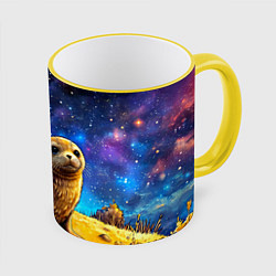 Кружка 3D Тюлень в космосе, цвет: 3D-желтый кант