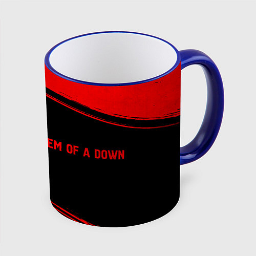 Кружка цветная System of a Down - red gradient по-горизонтали / 3D-Синий кант – фото 1