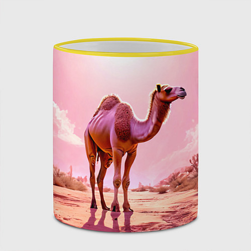 Кружка цветная Верблюд в розовой пустыне / 3D-Желтый кант – фото 2