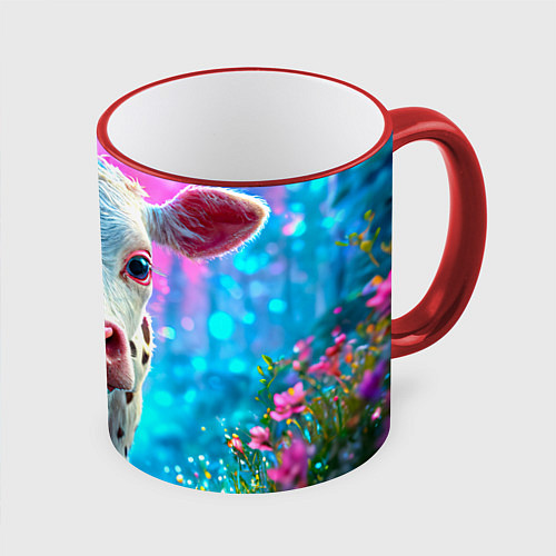 Кружка цветная Коровка в сказочном лесу / 3D-Красный кант – фото 1