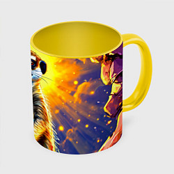 Кружка 3D Сурикат в яркиз лучах солнца, цвет: 3D-белый + желтый