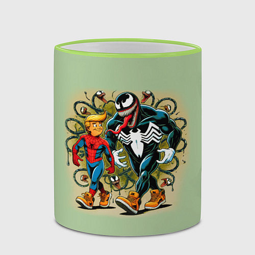 Кружка цветная Venom and Spider-Trump - meme / 3D-Светло-зеленый кант – фото 2