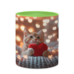 Кружка 3D Котик с сердечком на фоне боке, цвет: 3D-белый + светло-зеленый — фото 2