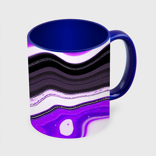 Кружка цветная Волнистые горизонтальные чёрно-фиолетовые полосы н / 3D-Белый + синий – фото 1