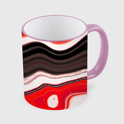Кружка цветная Волнистые горизонтальные чёрно-красные полосы на б / 3D-Розовый кант – фото 1