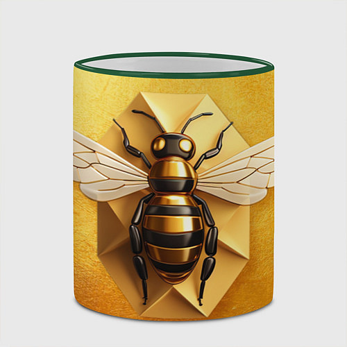 Кружка цветная Пчела на золоте / 3D-Зеленый кант – фото 2