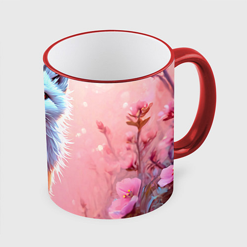 Кружка цветная Песец в розовом лесу / 3D-Красный кант – фото 1