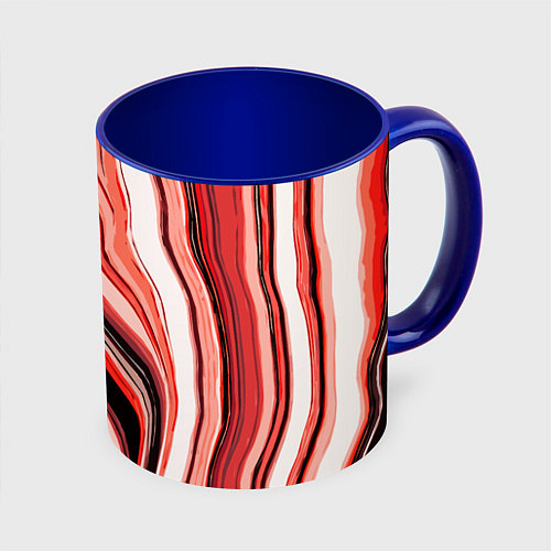 Кружка цветная Волнистые вертикальные чёрно-красные полосы / 3D-Белый + синий – фото 1