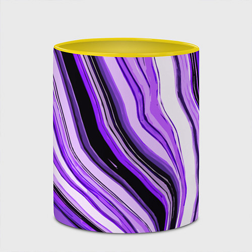Кружка цветная Волнистые вертикальные чёрно-фиолетовые полосы / 3D-Белый + желтый – фото 2