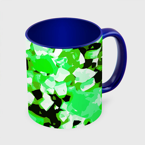 Кружка цветная Green and white abstraction on a black background / 3D-Белый + синий – фото 1