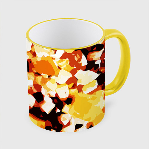 Кружка цветная Жёлто-белая абстракция на чёрном фоне / 3D-Желтый кант – фото 1