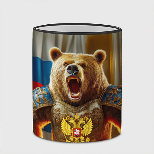 Кружка цветная Русский медведь грозный воин / 3D-Черный кант – фото 2