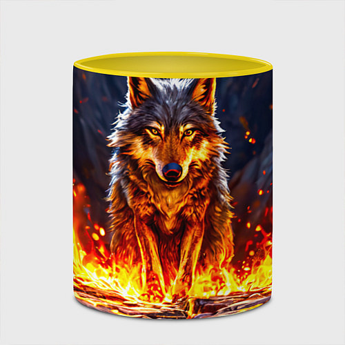 Кружка цветная Волк в огненной пещере / 3D-Белый + желтый – фото 2