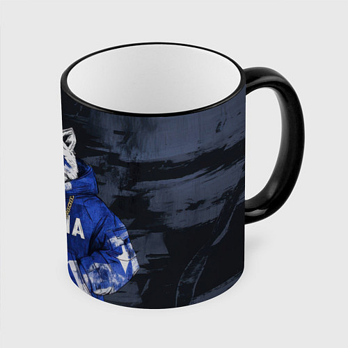 Кружка цветная Русский волк с автоматом / 3D-Черный кант – фото 1