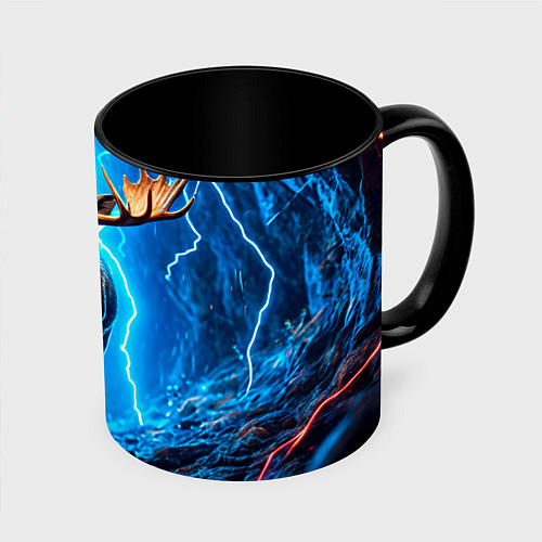 Кружка цветная Лось и молния / 3D-Белый + черный – фото 1