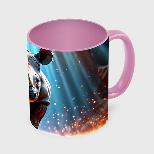 Кружка цветная Носорог в лучах / 3D-Белый + розовый – фото 1