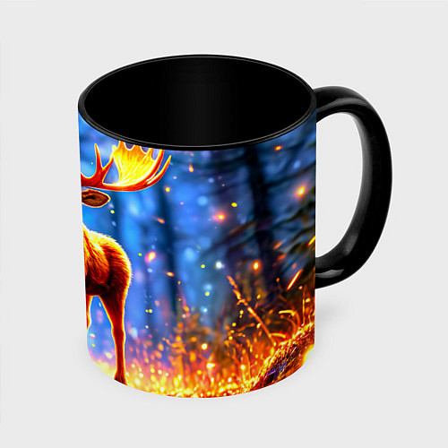 Кружка цветная Лосенок в лесу / 3D-Белый + черный – фото 1