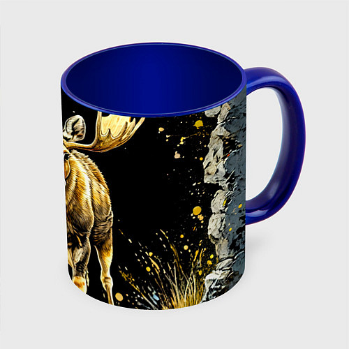 Кружка цветная Лось на черном / 3D-Белый + синий – фото 1