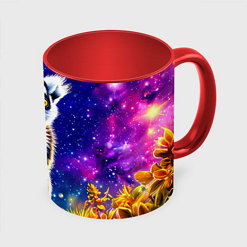 Кружка цветная Лемур и звездная ночь / 3D-Белый + красный – фото 1