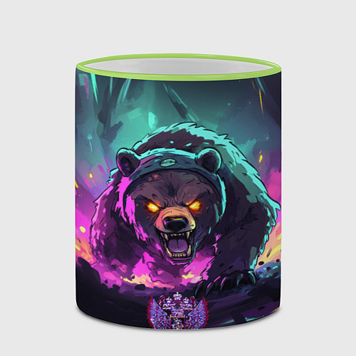 Кружка цветная Атакующий русский медведь / 3D-Светло-зеленый кант – фото 2