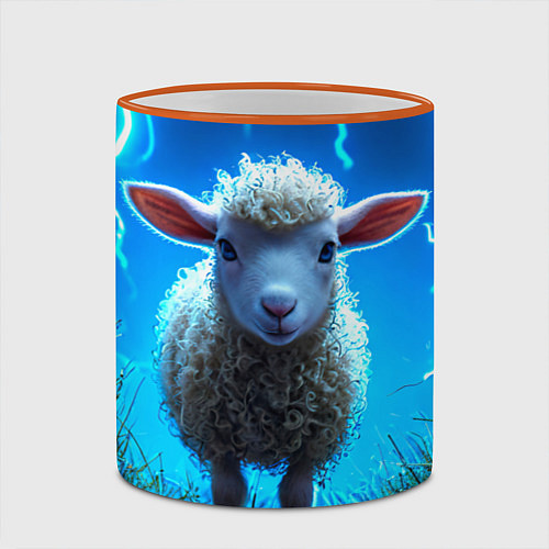 Кружка цветная Овечка в разрядах молнии / 3D-Оранжевый кант – фото 2