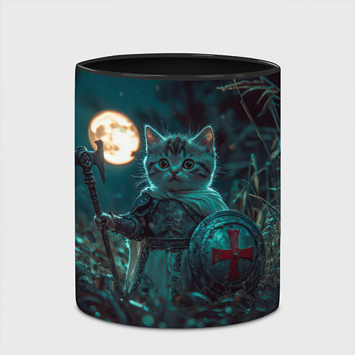 Кружка цветная Котенок рыцарь с щитом / 3D-Белый + черный – фото 2