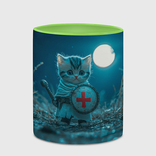 Кружка цветная Котенок выходит на тропу войны / 3D-Белый + светло-зеленый – фото 2