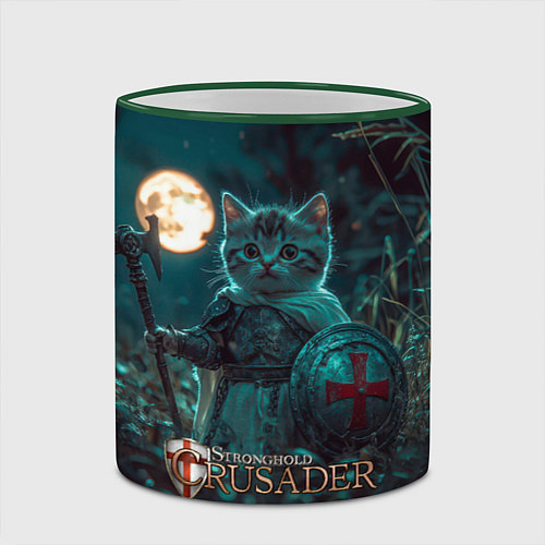 Кружка цветная Stronghold Crusader котенок рыцарь / 3D-Зеленый кант – фото 2