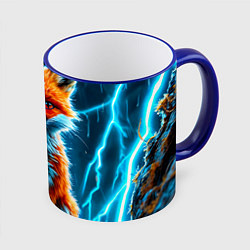 Кружка 3D Лиса и молния, цвет: 3D-синий кант