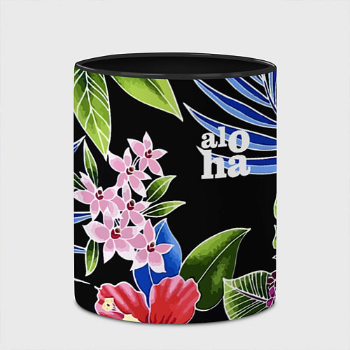 Кружка цветная Tropical flowers - aloha / 3D-Белый + черный – фото 2