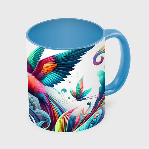 Кружка цветная Райская птица - тропики / 3D-Белый + небесно-голубой – фото 1
