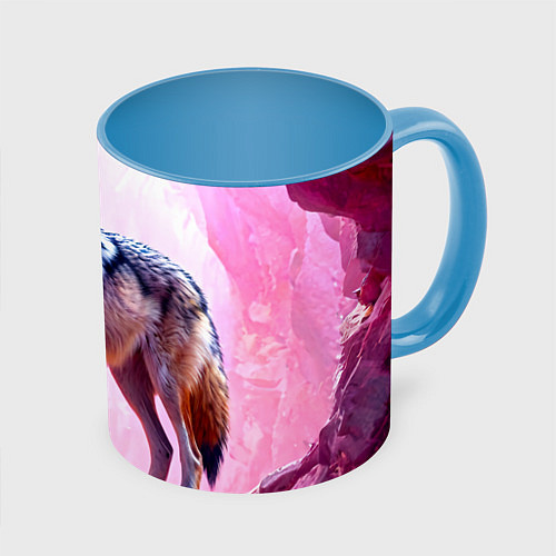 Кружка цветная Волк в розовом / 3D-Белый + небесно-голубой – фото 1