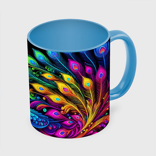 Кружка цветная Neon peacock - art / 3D-Белый + небесно-голубой – фото 1