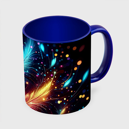 Кружка цветная Неоновые разноцветные перья / 3D-Белый + синий – фото 1