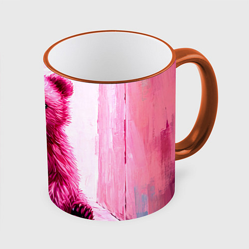 Кружка цветная Розовый медведь / 3D-Оранжевый кант – фото 1