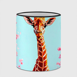 Кружка 3D Жираф в розовых кустах, цвет: 3D-черный кант — фото 2