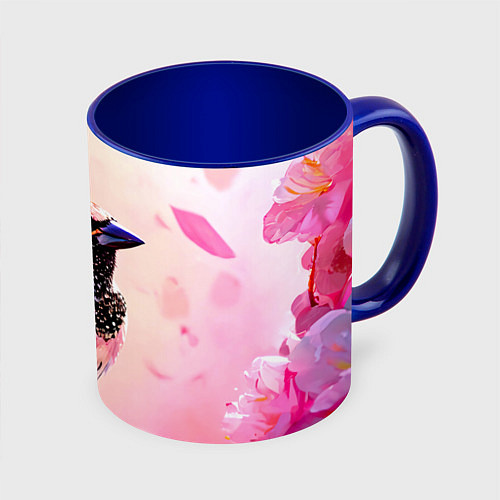 Кружка цветная Воробей в розовом / 3D-Белый + синий – фото 1