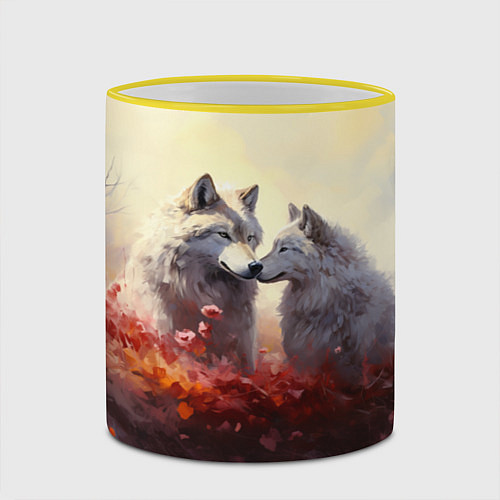 Кружка цветная Волчья верность / 3D-Желтый кант – фото 2