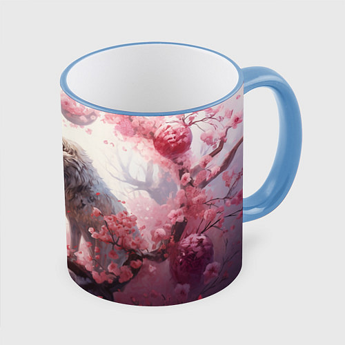 Кружка цветная Волчья гармония / 3D-Небесно-голубой кант – фото 1