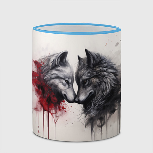 Кружка цветная Нежность волка и волчицы / 3D-Небесно-голубой кант – фото 2