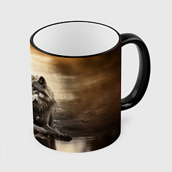 Кружка 3D Любовь волка и волчицы, цвет: 3D-черный кант