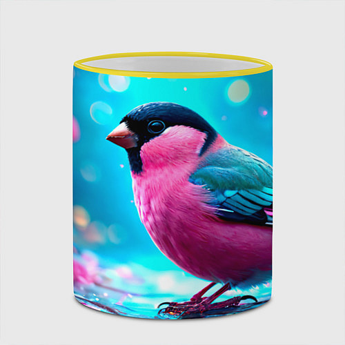 Кружка цветная Розовый снегирь / 3D-Желтый кант – фото 2