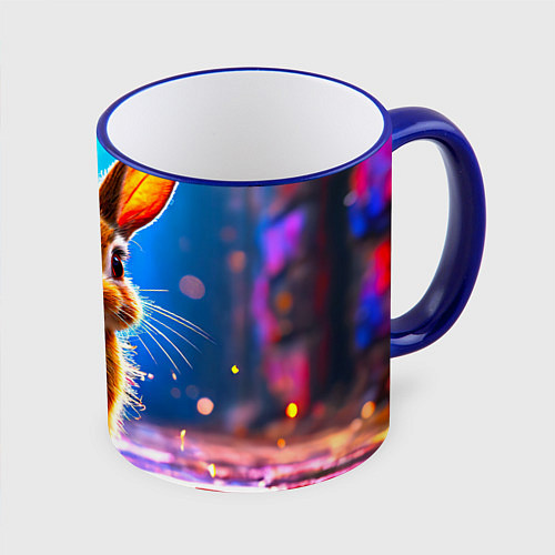 Кружка цветная Ушастый зайка / 3D-Синий кант – фото 1