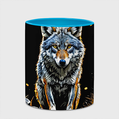 Кружка цветная Волк на черном / 3D-Белый + небесно-голубой – фото 2