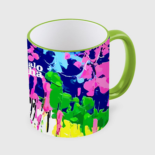 Кружка цветная Colorful abstraction - aloha / 3D-Светло-зеленый кант – фото 1