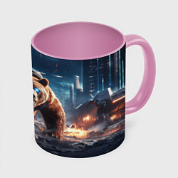 Кружка 3D Русский медведь-победитель, цвет: 3D-белый + розовый