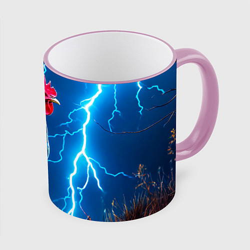 Кружка цветная Петух и молния / 3D-Розовый кант – фото 1
