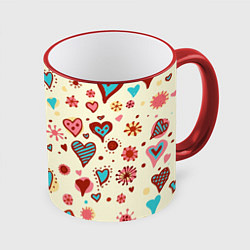 Кружка 3D Цветные сердечки, цвет: 3D-красный кант