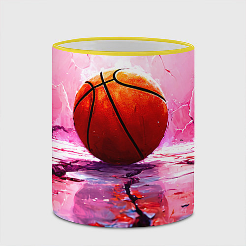 Кружка цветная Баскетбольный мяч у розовой стены / 3D-Желтый кант – фото 2