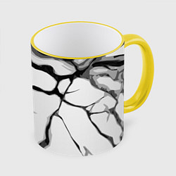 Кружка 3D Чёрные абстрактные полосы на белом фоне, цвет: 3D-желтый кант